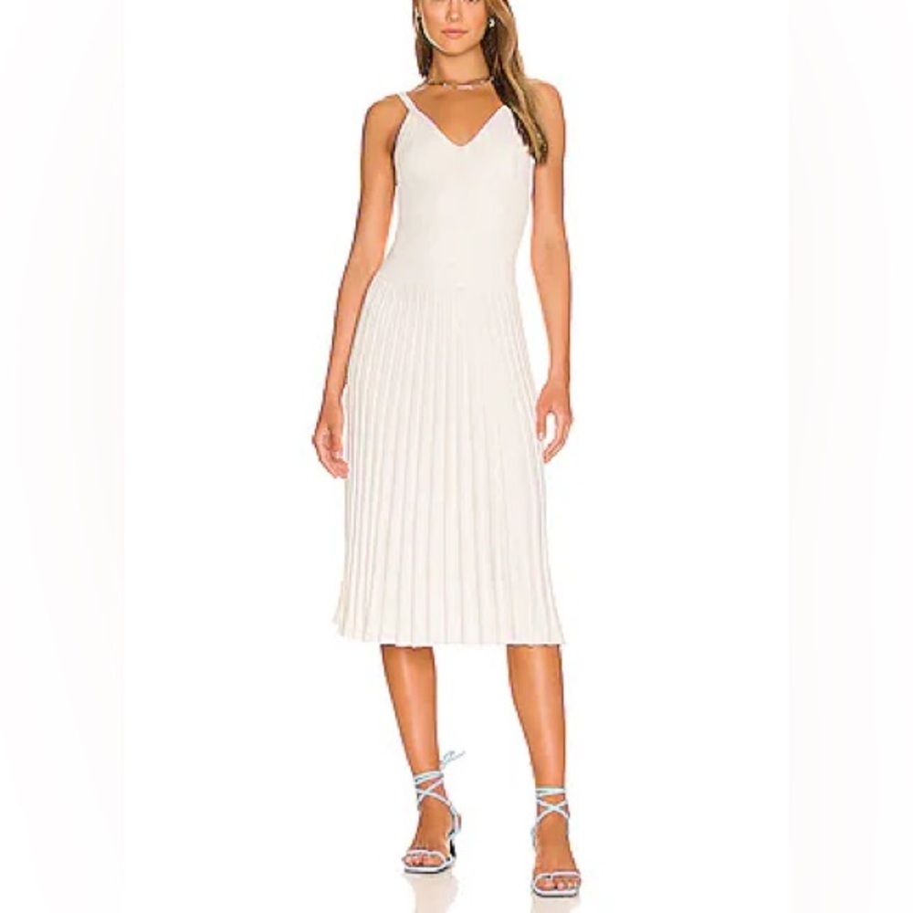 MILLY Revolve Cami Ecru Pleated Midi Dress - Medium - Picture 2 of 13